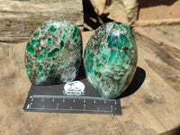 Polished Emerald Mica 'Mutokolite' Standing Free Forms x 5 From Mutoko, Zimbabwe