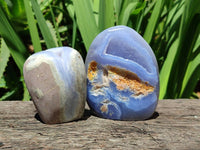 Polished Blue Lace Agate Standing Free Forms x 3 From Nsanje, Malawi