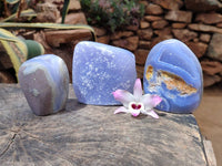 Polished Blue Lace Agate Standing Free Forms x 3 From Nsanje, Malawi