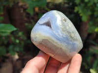 Polished Blue Lace Agate Standing Free Forms x 3 From Nsanje, Malawi