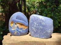 Polished Blue Lace Agate Standing Free Forms x 3 From Nsanje, Malawi