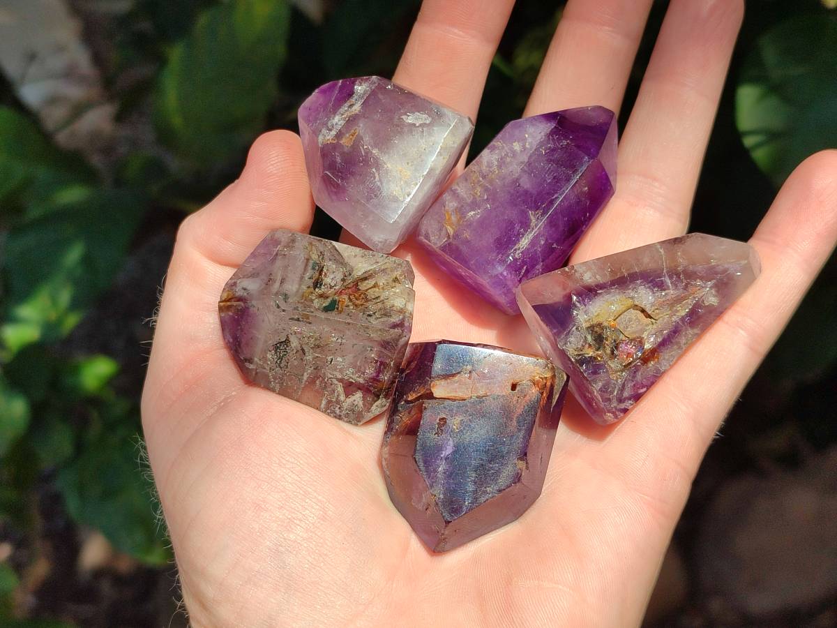 Polished Window Amethyst Crystals x 12 From Akansobe, Madagascar - Toprock Gemstones and Minerals 