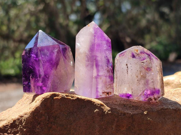 Polished Window Amethyst Crystals x 12 From Akansobe, Madagascar