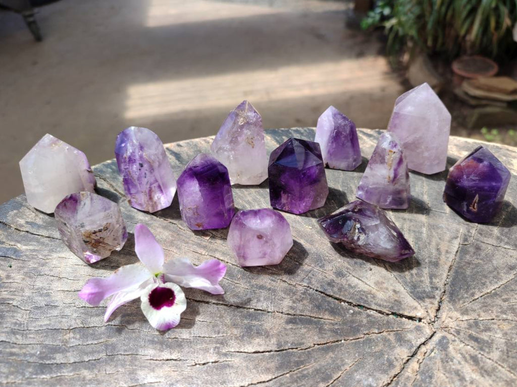 Polished Window Amethyst Crystals x 12 From Akansobe, Madagascar - Toprock Gemstones and Minerals 