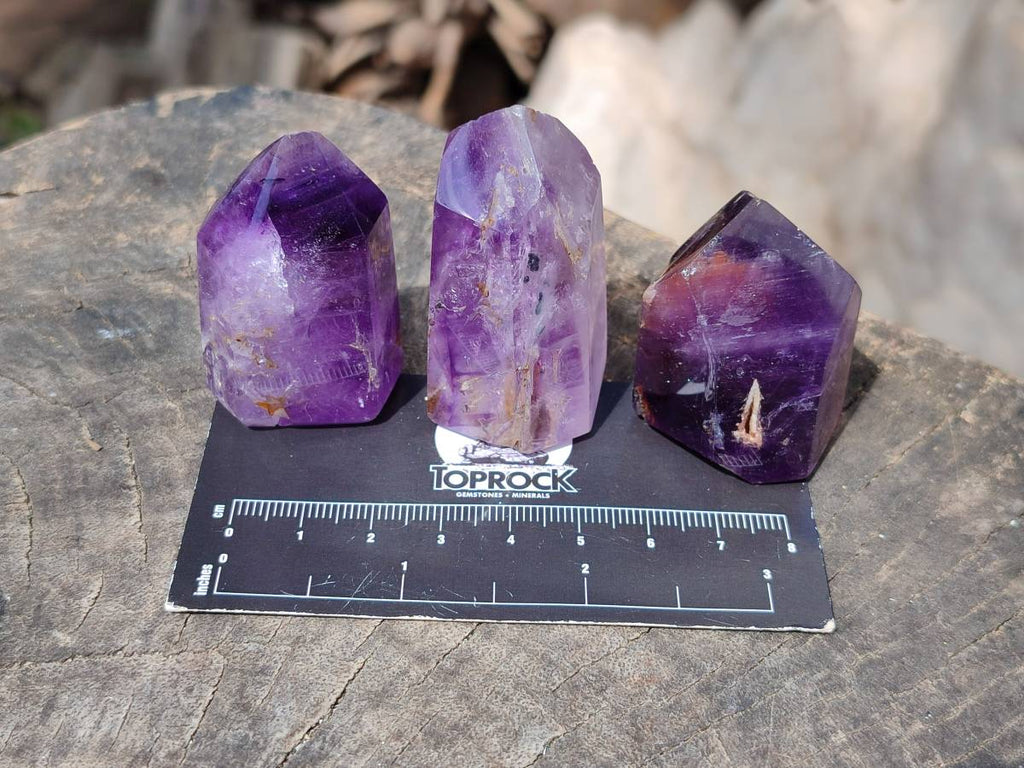 Polished Window Amethyst Crystals x 12 From Akansobe, Madagascar - Toprock Gemstones and Minerals 