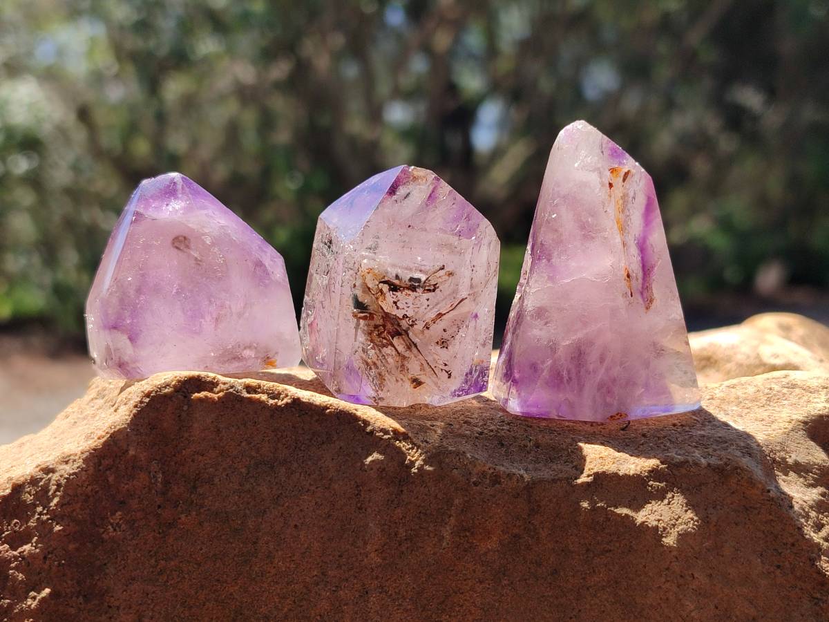 Polished Window Amethyst Crystals x 12 From Akansobe, Madagascar - Toprock Gemstones and Minerals 