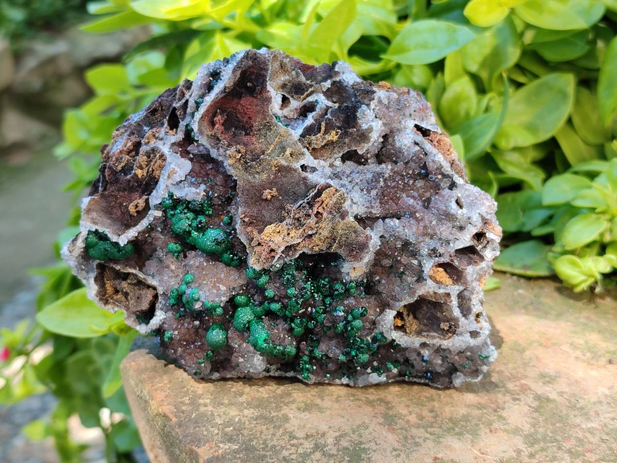 Natural Silky Ball Malachite and Drusy Quartz On Dolomite Matrix Specimens x 2 From Mindingi Mine, Kambove, Congo - Toprock Gemstones and Minerals 