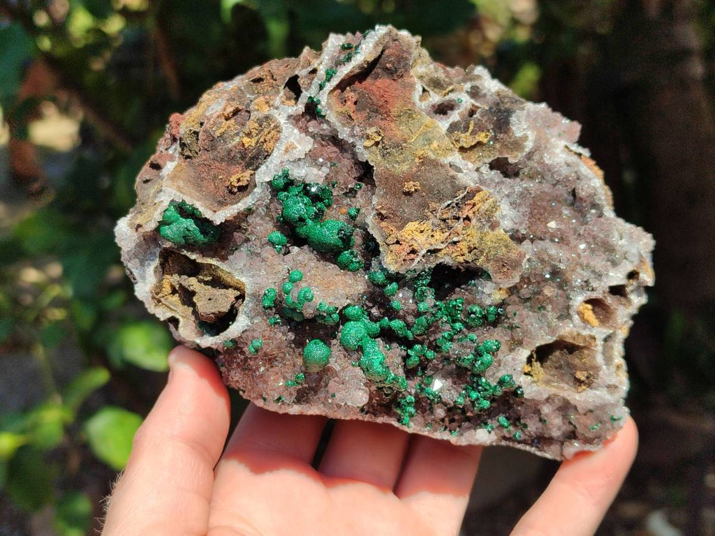 Natural Silky Ball Malachite and Drusy Quartz On Dolomite Matrix Specimens x 2 From Mindingi Mine, Kambove, Congo - Toprock Gemstones and Minerals 