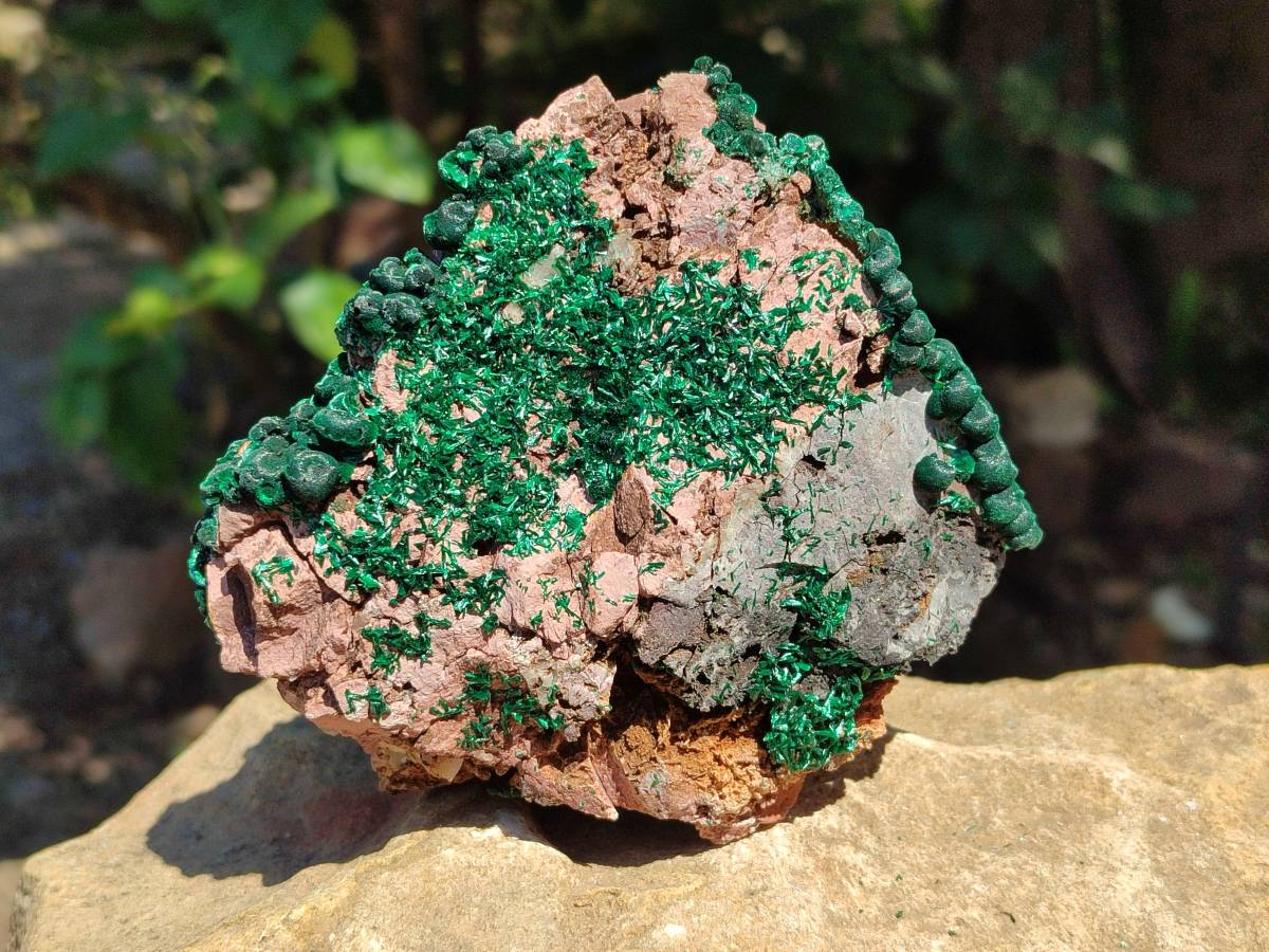 Natural Silky Ball Malachite and Drusy Quartz On Dolomite Matrix Specimens x 2 From Mindingi Mine, Kambove, Congo - Toprock Gemstones and Minerals 