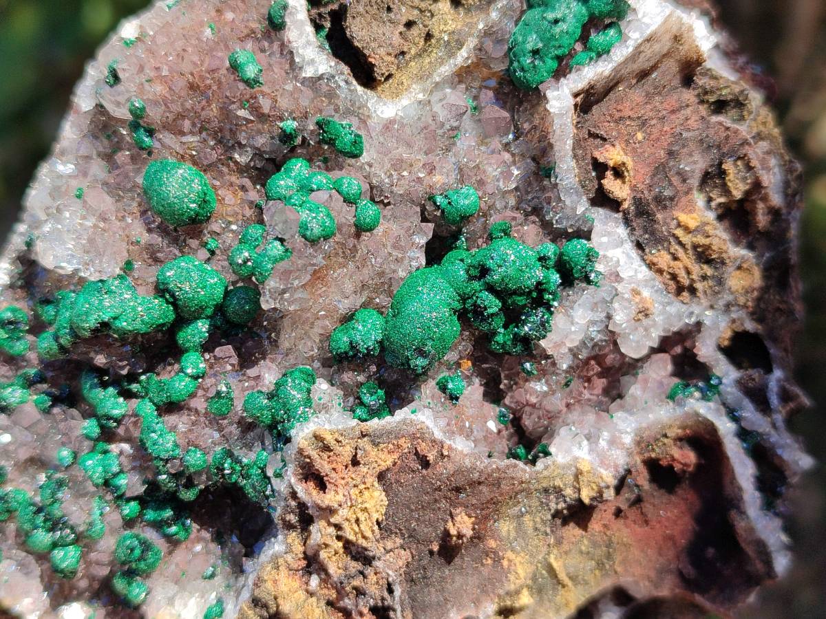 Natural Silky Ball Malachite and Drusy Quartz On Dolomite Matrix Specimens x 2 From Mindingi Mine, Kambove, Congo - Toprock Gemstones and Minerals 