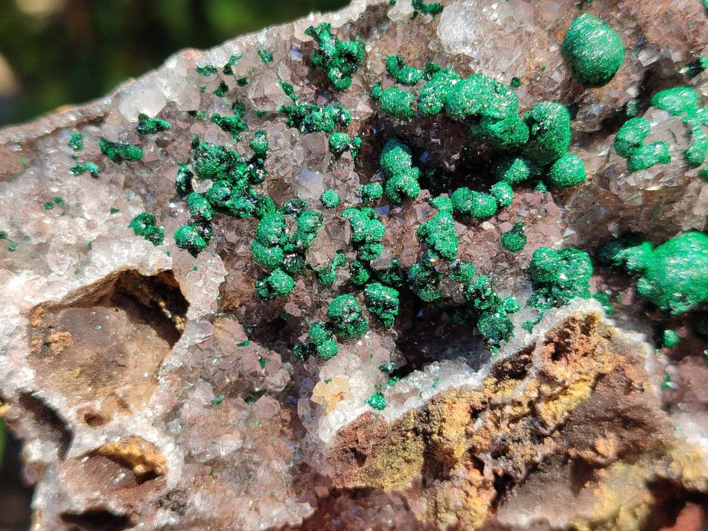 Natural Silky Ball Malachite and Drusy Quartz On Dolomite Matrix Specimens x 2 From Mindingi Mine, Kambove, Congo - Toprock Gemstones and Minerals 