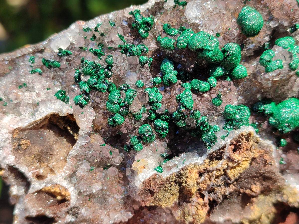 Natural Silky Ball Malachite and Drusy Quartz On Dolomite Matrix Specimens x 2 From Mindingi Mine, Kambove, Congo - Toprock Gemstones and Minerals 