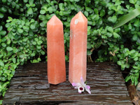 Polished Orange Twist Calcite Towers x 2 From Maevantanana, Madagascar