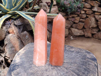 Polished Orange Twist Calcite Towers x 2 From Maevantanana, Madagascar