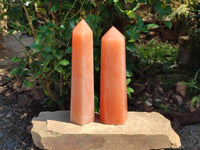 Polished Orange Twist Calcite Towers x 2 From Maevantanana, Madagascar