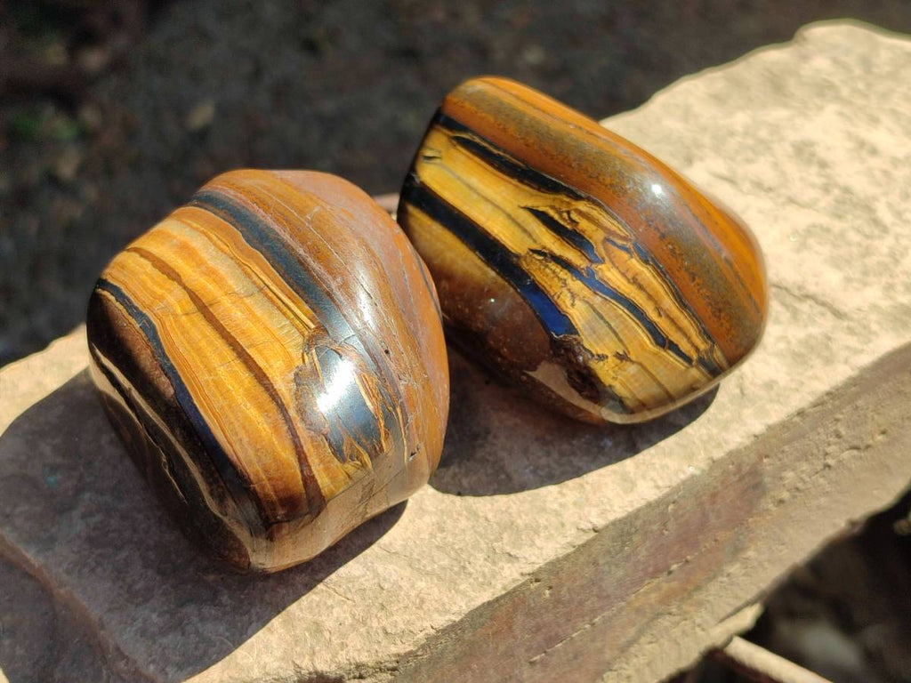Polished Golden Tiger's Eye with Banded Tiger Iron Free Forms x 5 From Prieska, Northern Cape, South Africa - Toprock Gemstones and Minerals 