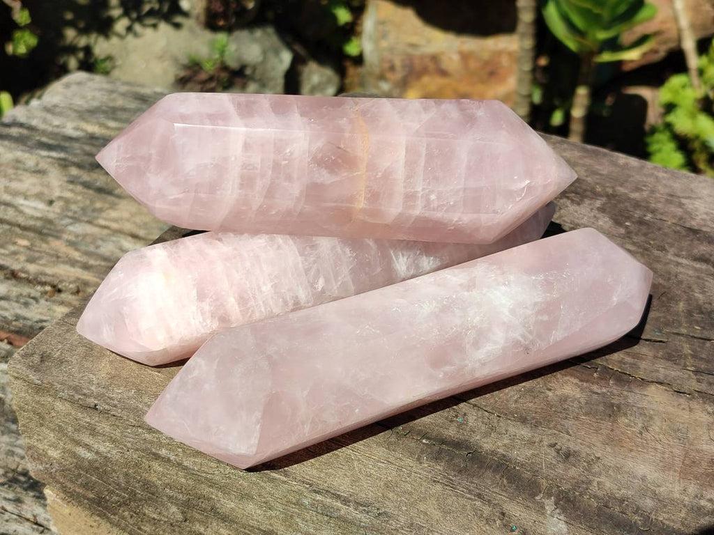 Polished Double Terminated Rose Quartz Crystals x 4 From Ambatondrazaka, Madagascar - Toprock Gemstones and Minerals 
