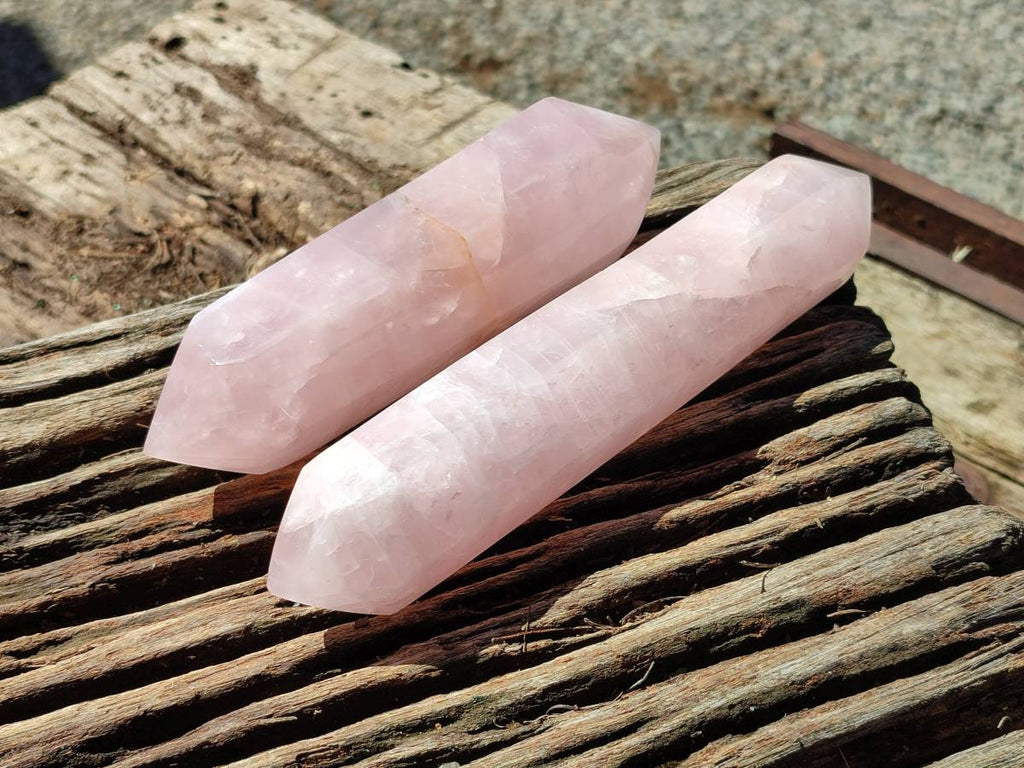 Polished Double Terminated Rose Quartz Crystals x 4 From Ambatondrazaka, Madagascar - Toprock Gemstones and Minerals 
