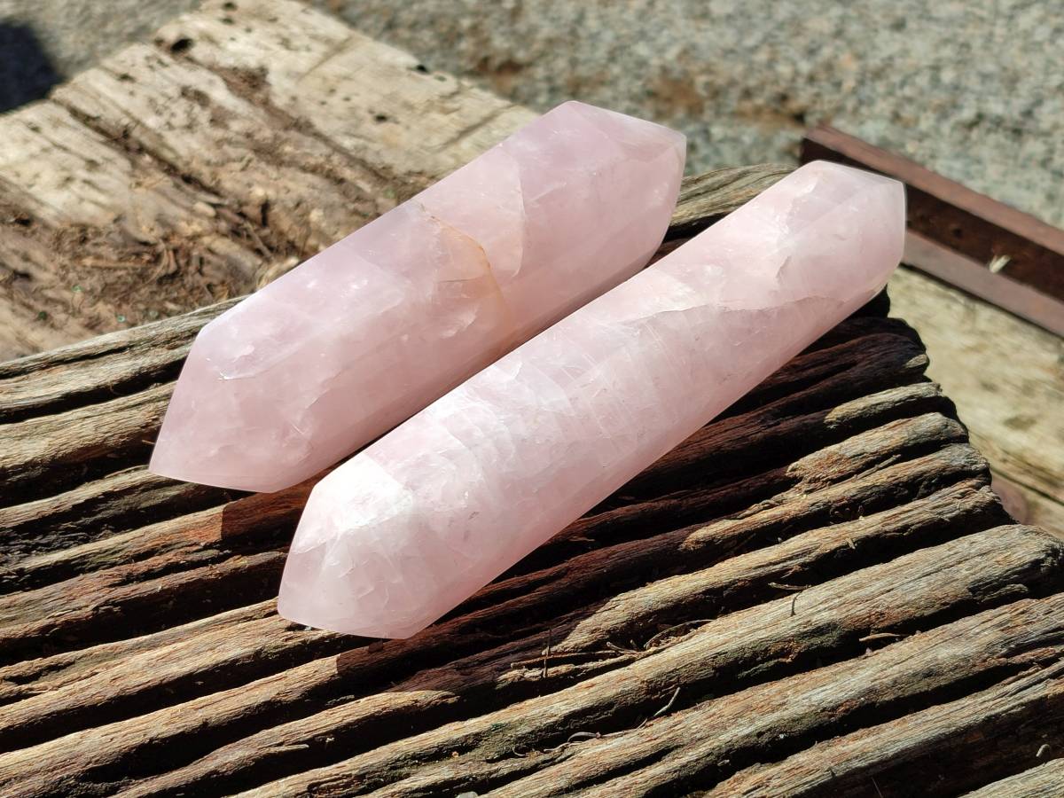 Polished Double Terminated Rose Quartz Crystals x 4 From Ambatondrazaka, Madagascar - Toprock Gemstones and Minerals 