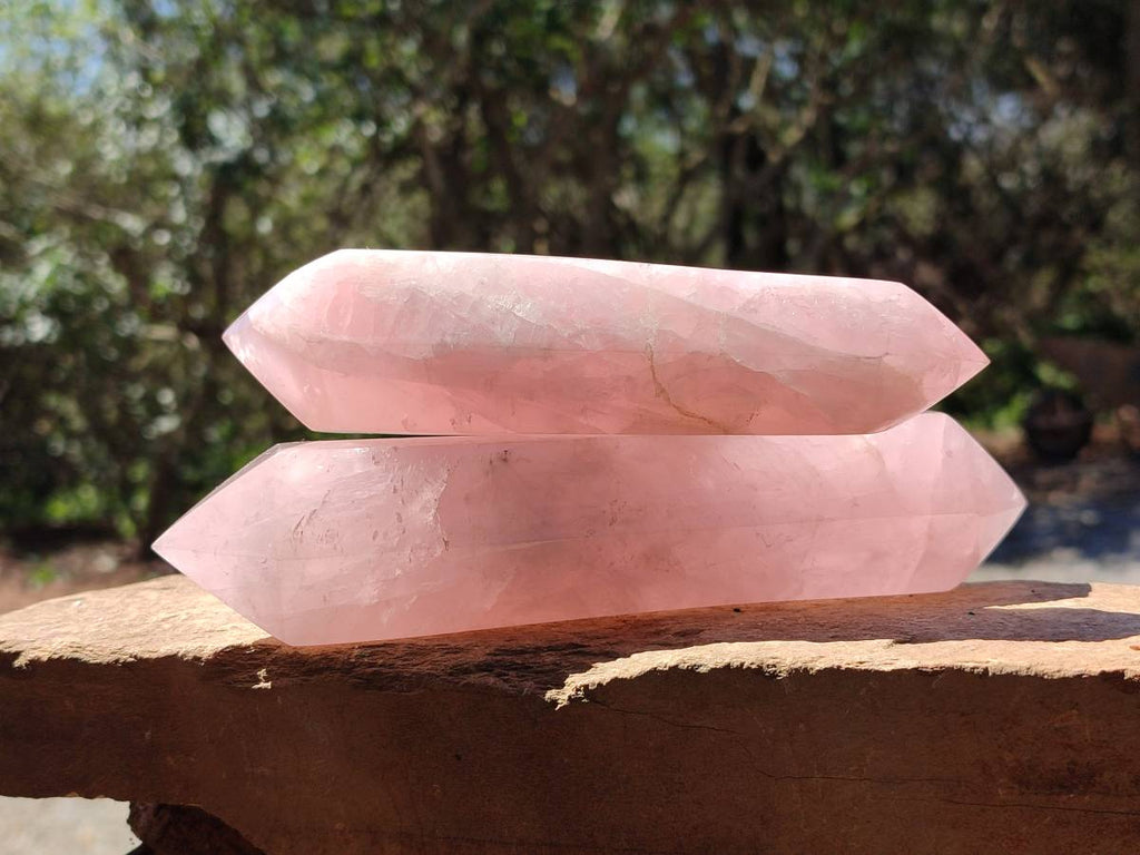 Polished Double Terminated Rose Quartz Crystals x 4 From Ambatondrazaka, Madagascar - Toprock Gemstones and Minerals 