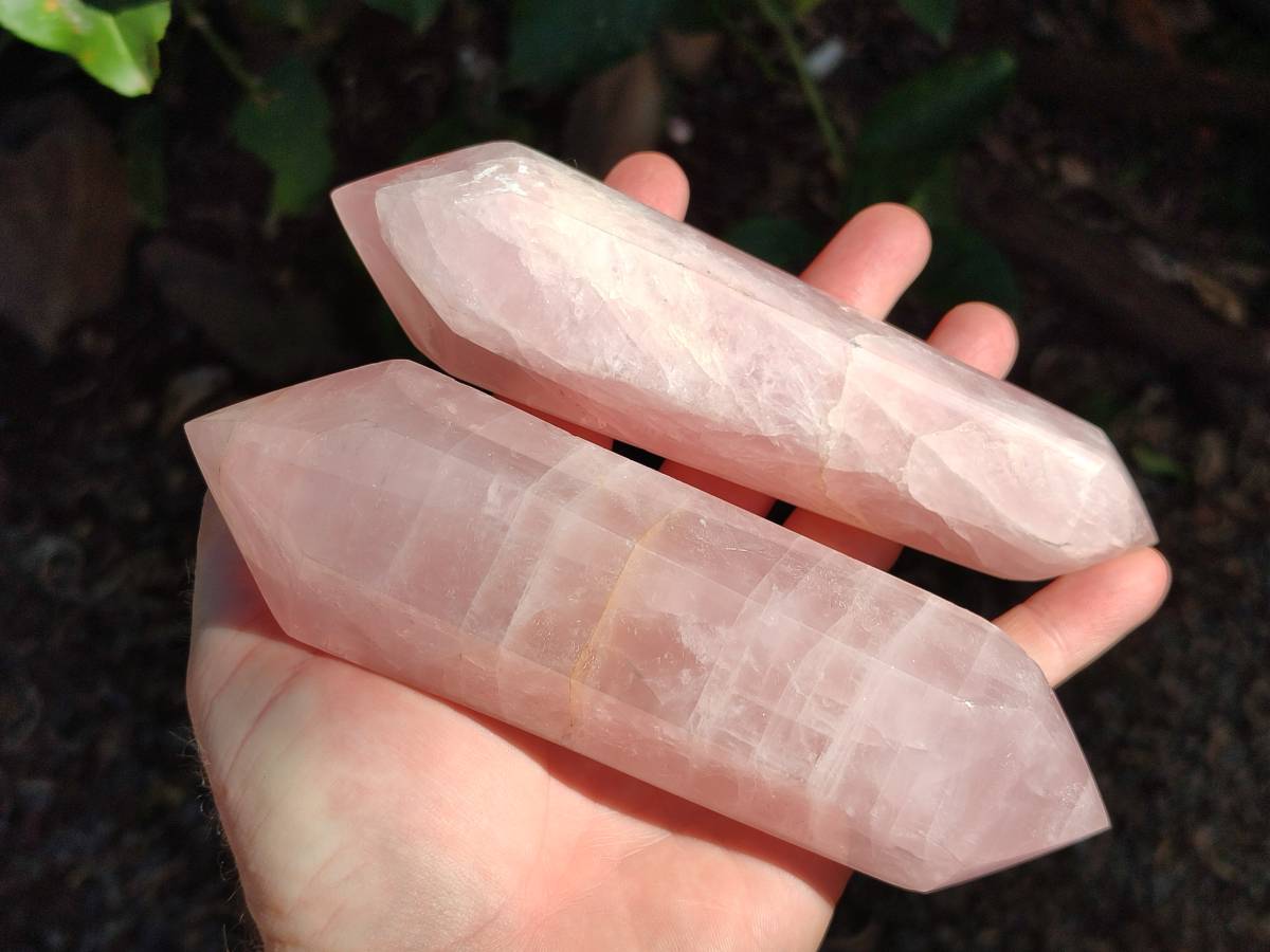 Polished Double Terminated Rose Quartz Crystals x 4 From Ambatondrazaka, Madagascar - Toprock Gemstones and Minerals 