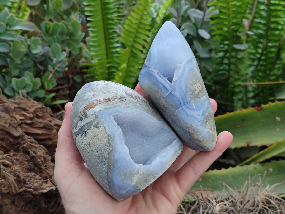Polished Blue Lace Agate Standing Free Forms x 3 From Nsanje, Malawi - Toprock Gemstones and Minerals 
