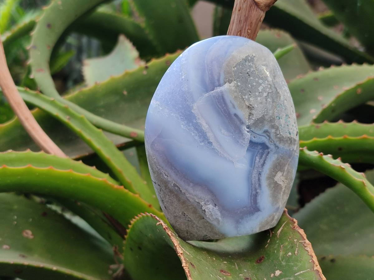 Polished Blue Lace Agate Standing Free Forms x 3 From Nsanje, Malawi - Toprock Gemstones and Minerals 