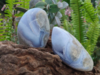 Polished Blue Lace Agate Standing Free Forms x 3 From Nsanje, Malawi
