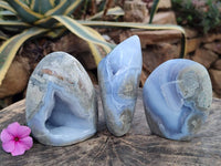 Polished Blue Lace Agate Standing Free Forms x 3 From Nsanje, Malawi