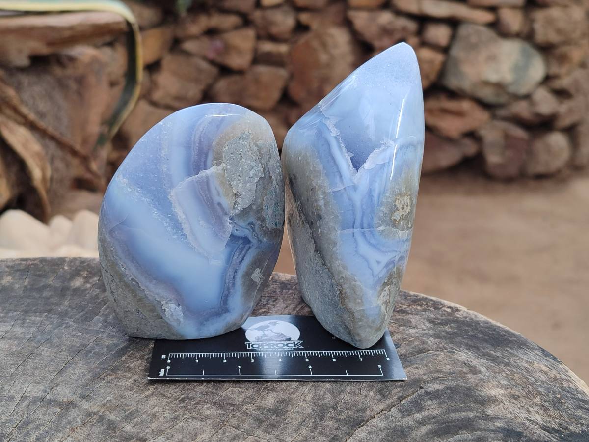 Polished Blue Lace Agate Standing Free Forms x 3 From Nsanje, Malawi - Toprock Gemstones and Minerals 