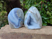 Polished Blue Lace Agate Standing Free Forms x 3 From Nsanje, Malawi
