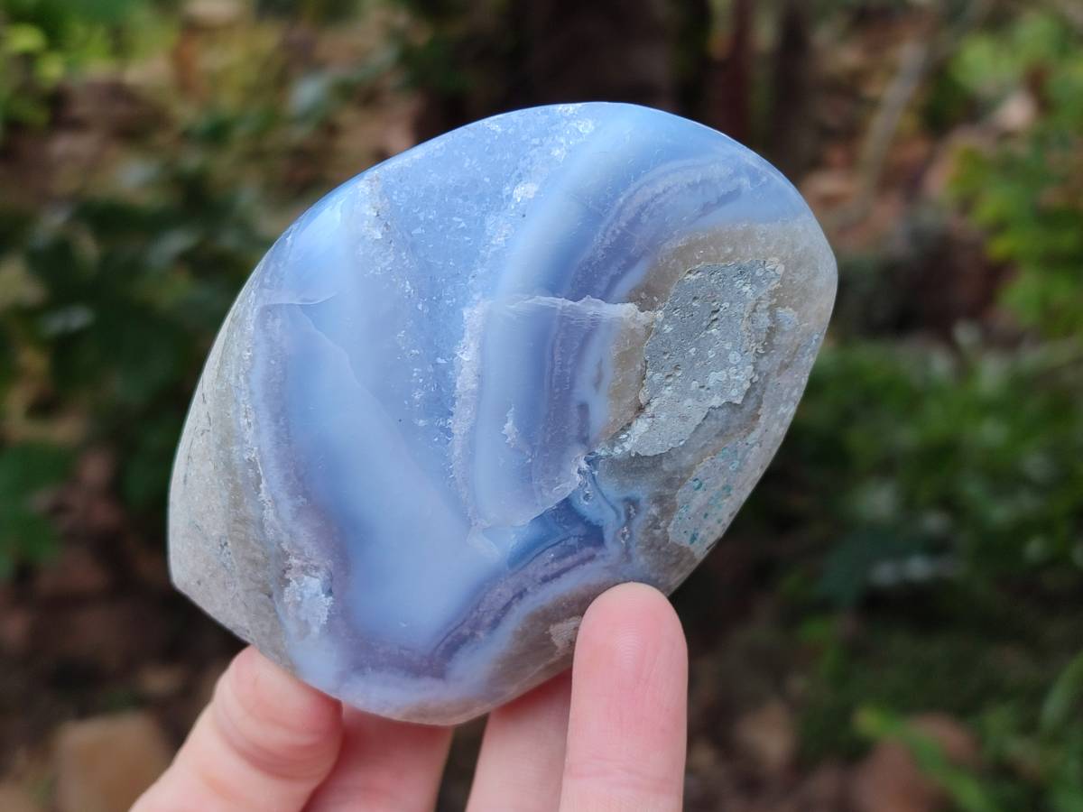 Polished Blue Lace Agate Standing Free Forms x 3 From Nsanje, Malawi - Toprock Gemstones and Minerals 