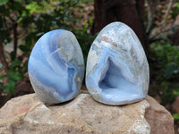 Polished Blue Lace Agate Standing Free Forms x 3 From Nsanje, Malawi