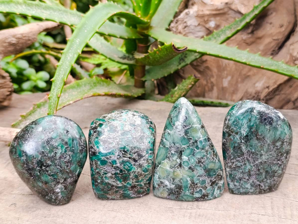 Polished Emerald Mica 'Mutokolite' Standing Free Forms x 4 From Mutoko, Zimbabwe - Toprock Gemstones and Minerals 