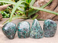 Polished Emerald Mica 'Mutokolite' Standing Free Forms x 4 From Mutoko, Zimbabwe