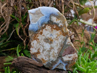 Polished On One Side Blue Lace Agate with Crazy Lace, Slices x 3 From Namibia