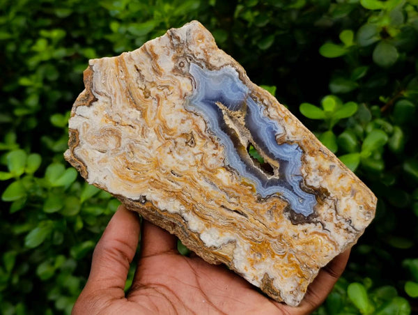 Polished On One Side Blue Lace Agate with Crazy Lace, Slices x 3 From Namibia