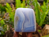 Polished Blue Lace Agate Standing Free Forms x 3 From Nsanje, Malawi