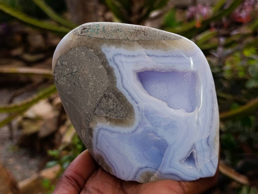 Polished Blue Lace Agate Standing Free Forms x 3 From Nsanje, Malawi - Toprock Gemstones and Minerals 