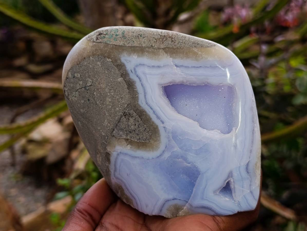 Polished Blue Lace Agate Standing Free Forms x 3 From Nsanje, Malawi - Toprock Gemstones and Minerals 