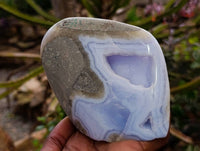 Polished Blue Lace Agate Standing Free Forms x 3 From Nsanje, Malawi