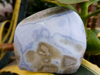 Polished Blue Lace Agate Standing Free Forms x 3 From Nsanje, Malawi