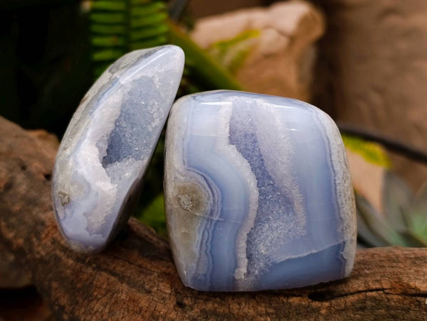 Polished Blue Lace Agate Standing Free Forms x 3 From Nsanje, Malawi