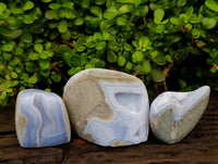 Polished Blue Lace Agate Standing Free Forms x 3 From Nsanje, Malawi