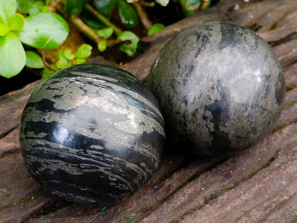 Polished Basalt Pharaoh Stone Spheres x 2 From Iron Duke Mine, Zimbabwe