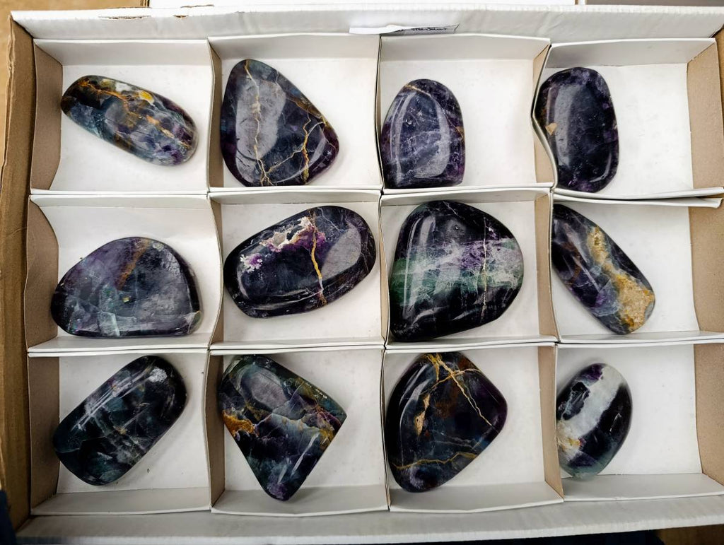 Polished Watermelon Fluorite Standing Free Forms And Free Forms x 12 From Uis, Namibia - Toprock Gemstones and Minerals 