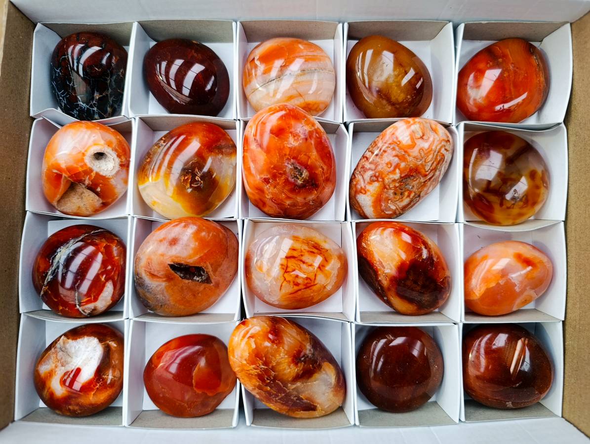 Polished Carnelian Agate Gemstone Galets x 20 From Madagascar - Toprock Gemstones and Minerals 
