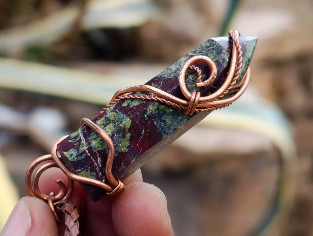 Hand Made Bastite Copper Wire Wrapped Stone Pendants - Sold Per Piece - From South Africa - Toprock Gemstones and Minerals 