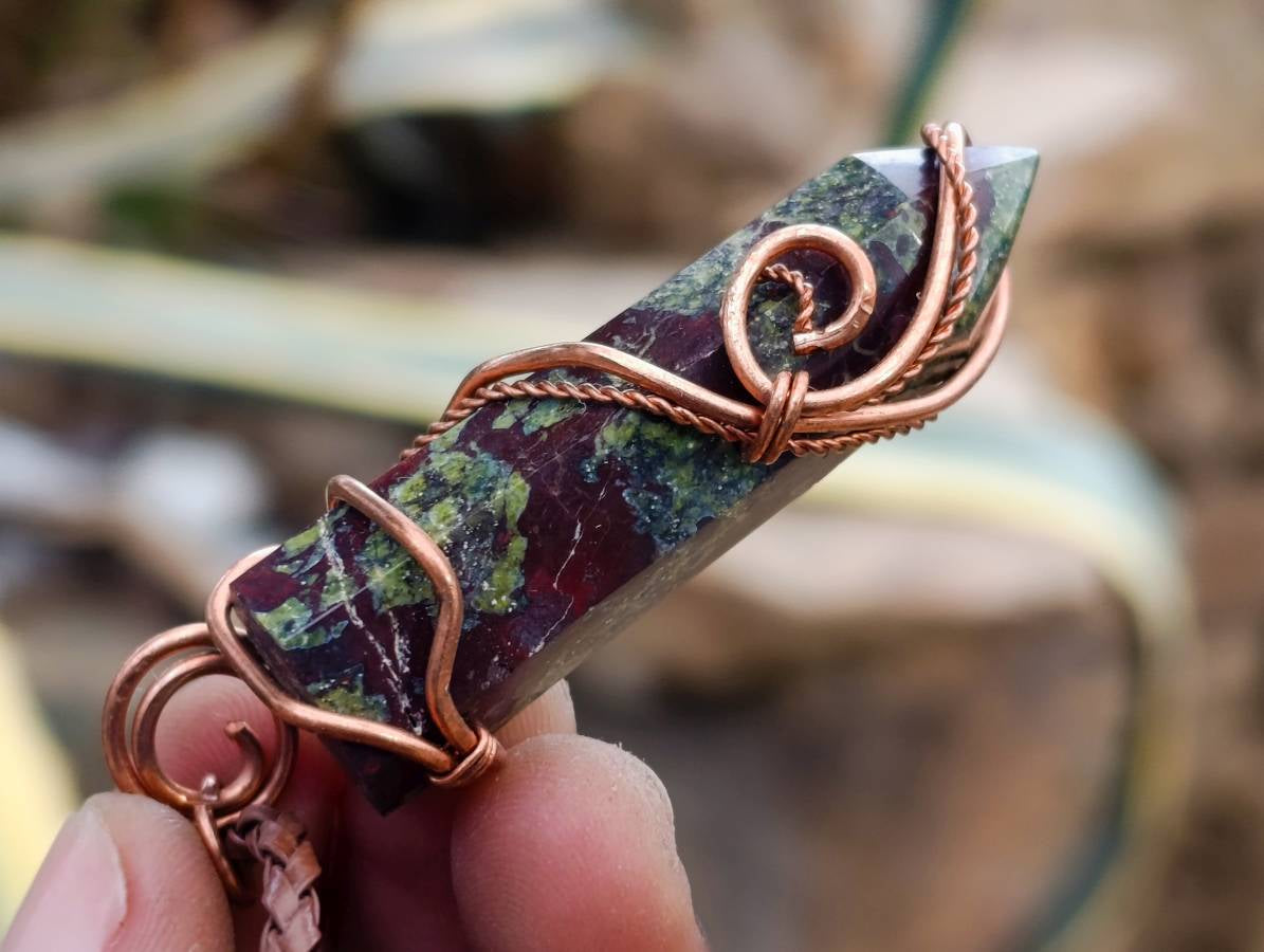 Hand Made Bastite Copper Wire Wrapped Stone Pendants - Sold Per Piece - From South Africa - Toprock Gemstones and Minerals 