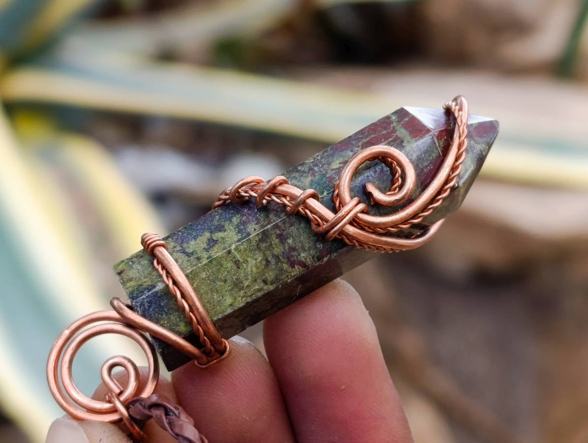Hand Made Bastite Copper Wire Wrapped Stone Pendants - Sold Per Piece - From South Africa - Toprock Gemstones and Minerals 